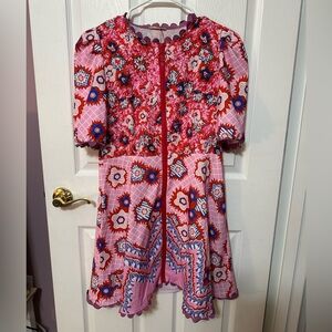 Sunday Up Large NWOT Pink Zip Up Front Floral Patchwork Mini Dress